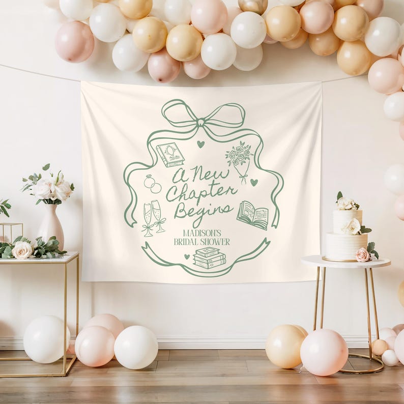 Pancarta "Comienza un nuevo capítulo" con temática de libro personalizada para despedida de soltera. Decoración para despedida de soltera. Letrero de bienvenida para despedida de soltera. imagen 3