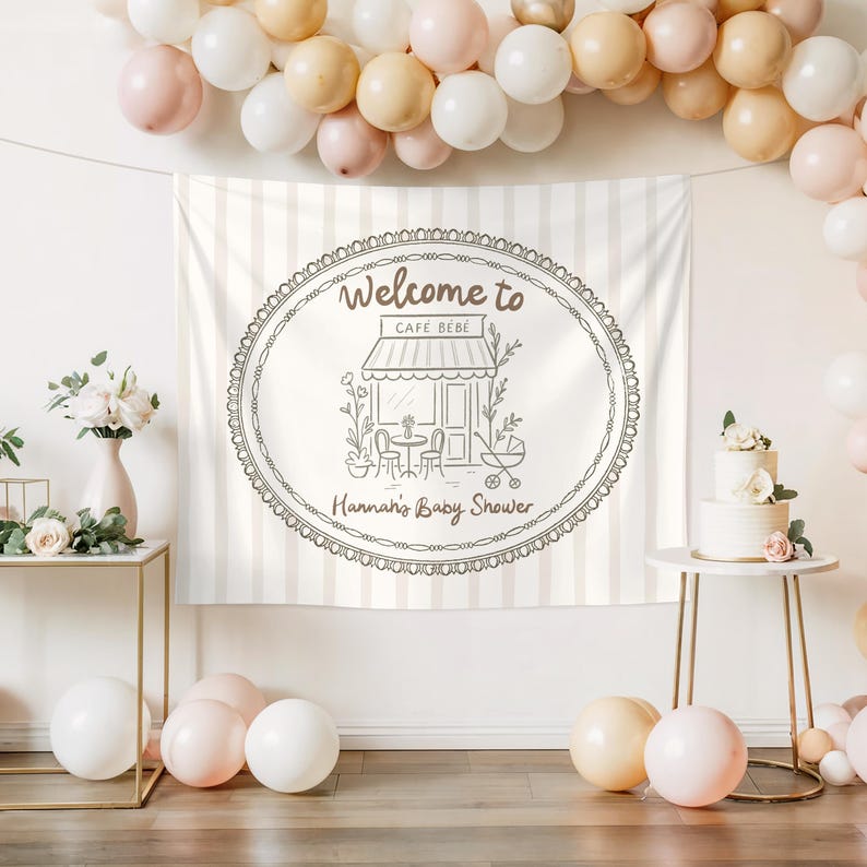 Custom Cafe Bebe Baby Shower Baby is Brewing Coffee Theme Shower Decorations Paris Cafe Shower Photo Backdrop Love is Brewing Shower image 2