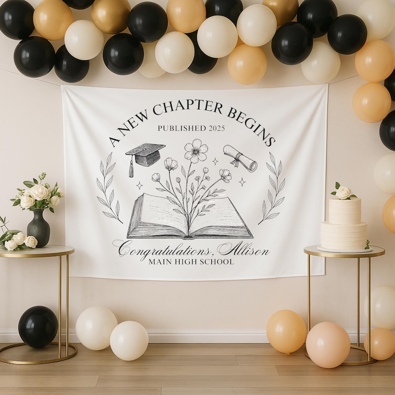 Custom Graduation Banner A New Chapter Begins Graduate Photo Backdrop ...