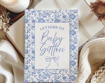 Custom Blue Toile Bow Baby Shower Guest Book Letters to Baby Personalized Journal Birthday Letters Girl Pink Gingham Bow Baby Shower