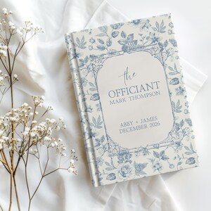 Libro personalizado de notas de ceremonia de Toile de Jouy francés para oficiantes, regalo de agradecimiento en azul polvoriento, caja de propuesta para oficiantes de bodas, diario para oficiantes, regalo. imagen 5