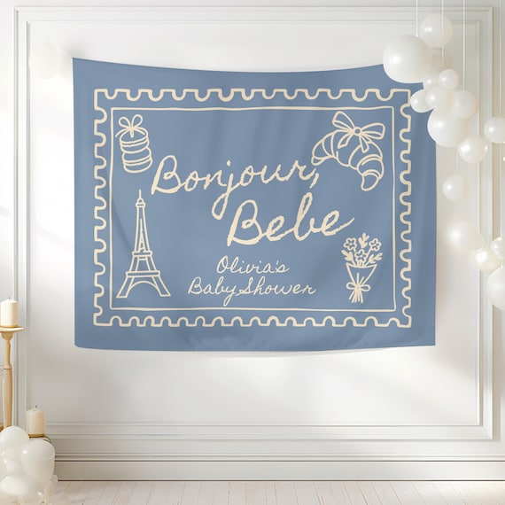 Bonjour Bebe Baby Shower Welcome Sign Custom French Theme Baby Shower Banner Paris Cafe Baby Sprinkle Decorations Gender Neutral Theme Baby