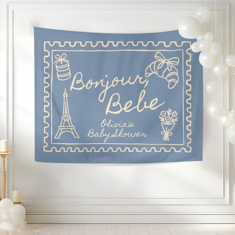 Bonjour Bebe Baby Shower Powitalny napis Niestandardowy francuski baner na Baby Shower Paris Cafe Baby Sprinkle Dekoracje Neutralny pod względem płci Motyw dla dziecka zdjęcie 1