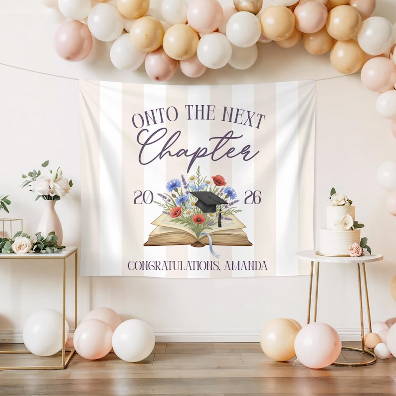 The Next Chapter Graduation Party Banner: Graduation Book Theme ...