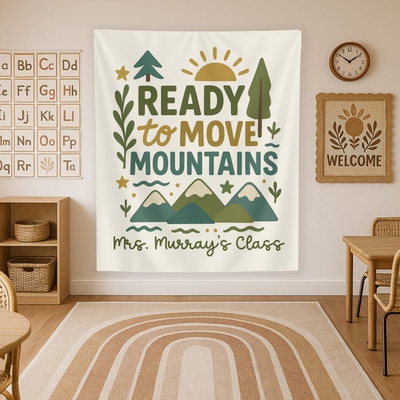 Adventure Classroom Tapestry Teacher Banner Mountain Theme Class Decorations Teacher Hiking Bulletin Board Decor Camping Custom Teacher Sign