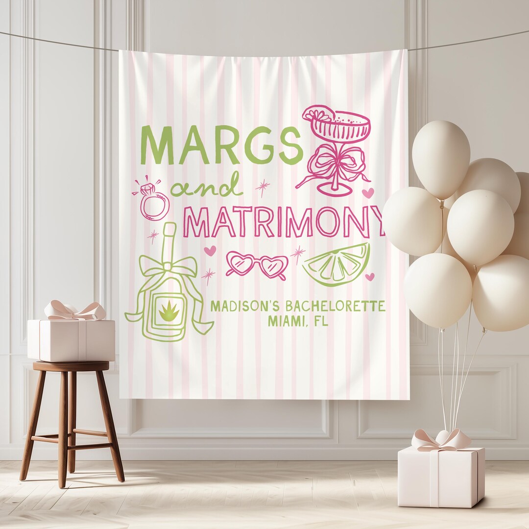 Margs and Matrimony Bachelorette Party Photo Backdrop Personalized ...
