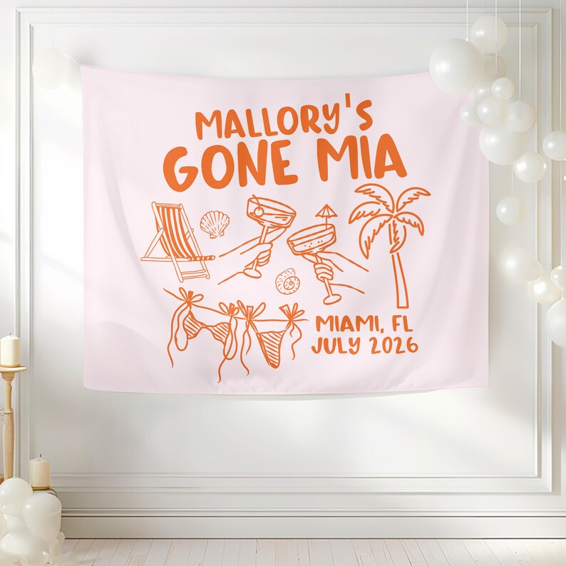 Miami Bachelorette Party Banner Custom She's Gone MIA Bach Party Tapestry Miami Beach Theme Bachelorette Decor Ideas image 6