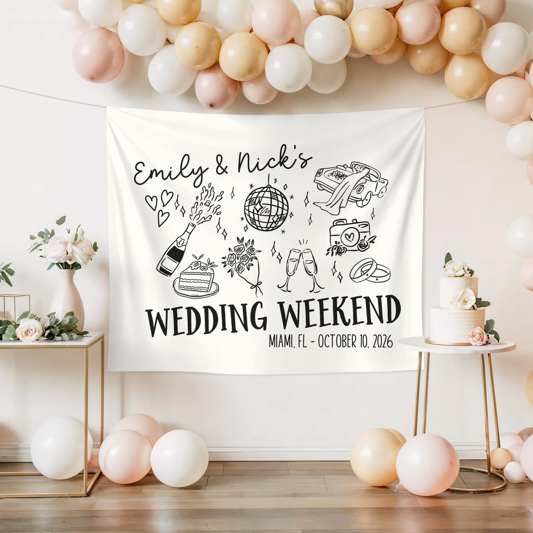 Weekend Engaged Wedding Weekend Banner Fabric Welcome Party Sign Photo Booth Backdrop ...