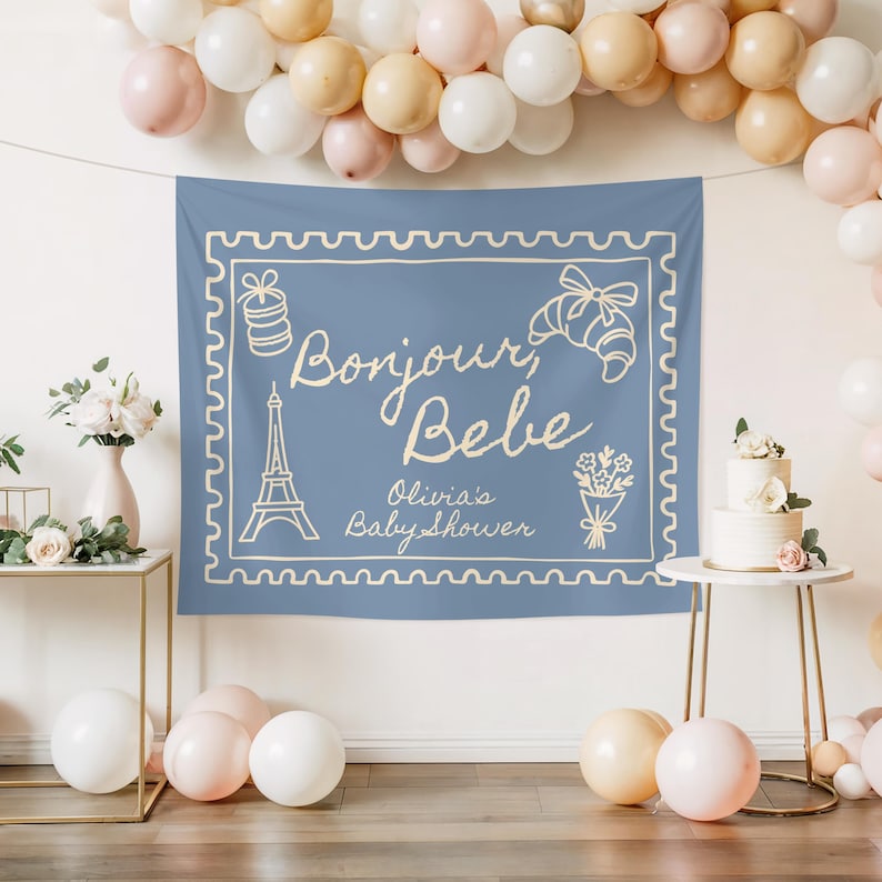 Bonjour Bebe Baby Shower Powitalny napis Niestandardowy francuski baner na Baby Shower Paris Cafe Baby Sprinkle Dekoracje Neutralny pod względem płci Motyw dla dziecka zdjęcie 3