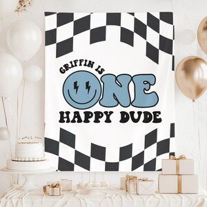 One Happy Dude Birthday Party Banner First Birthday Welcome Sign Custom Retro Checkered Theme 1st Birthday Banner Skateboard Boy Decorations image 10