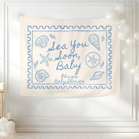 Sea You Soon Baby Shower Welcome Sign Custom Ocean Theme Baby Shower Banner Sea Shells Baby Sprinkle Decorations Gender Neutral Baby Shower