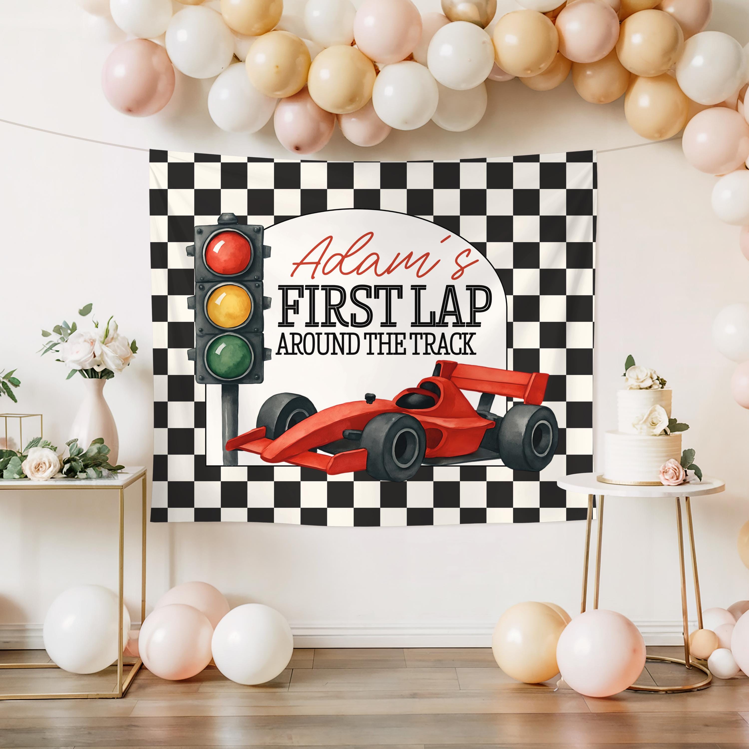 Race Car First Birthday Party Backdrop Fast One Car Themed First ...