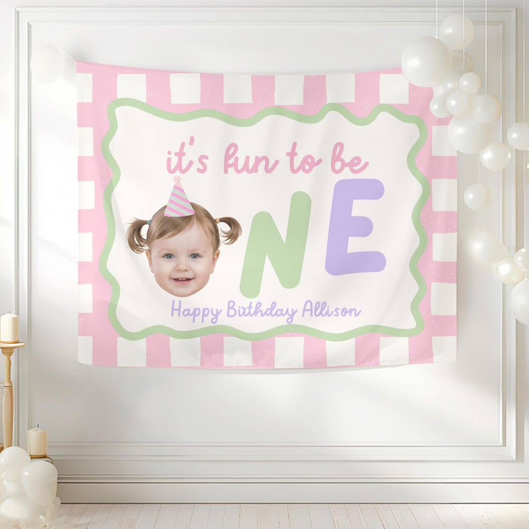Fun to Be ONE Custom 1st Birthday Banner: Baby Girl Photo First ...