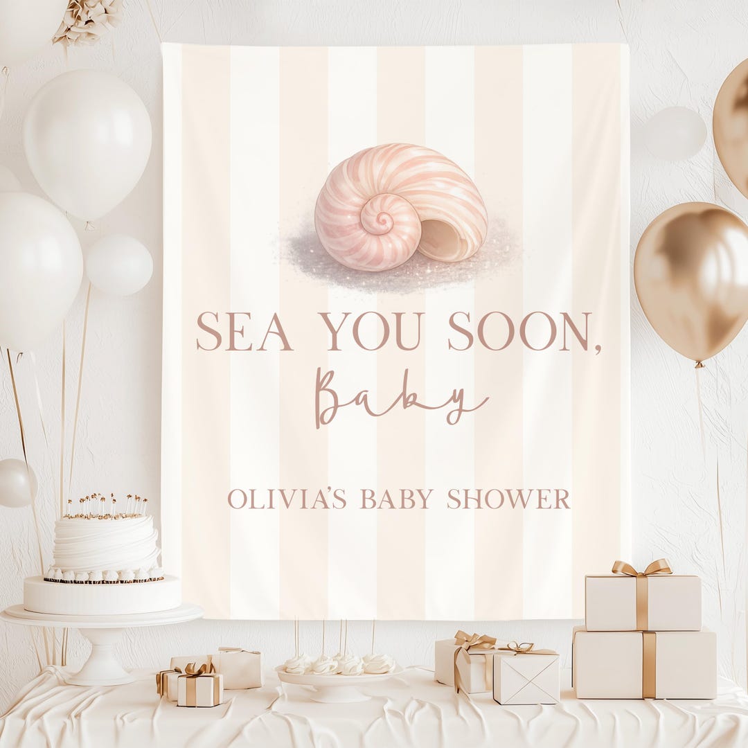Sea You Soon Baby Shower Banner: Seashell Theme Shower Beach Photo ...