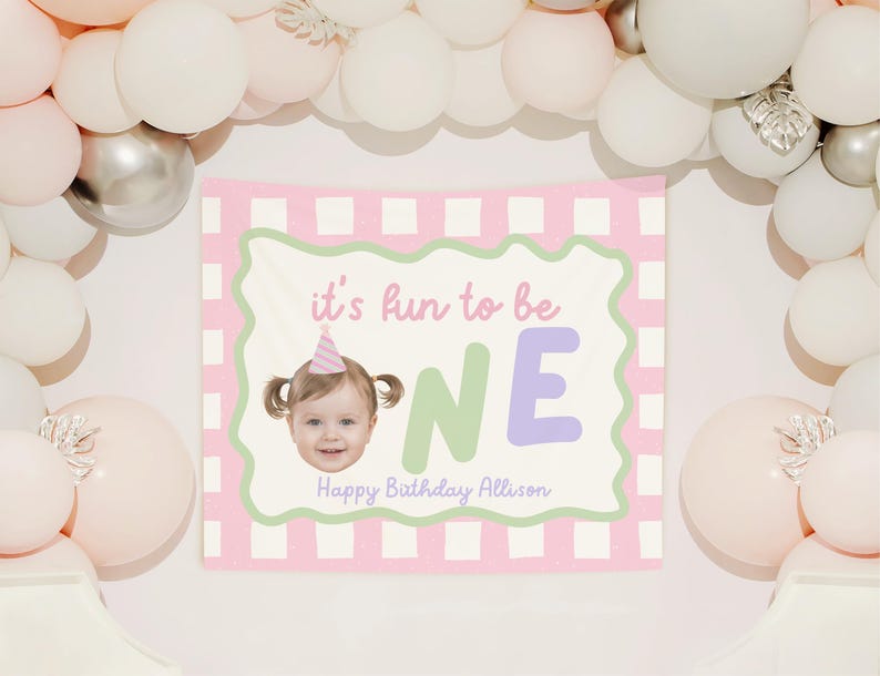 Fun to Be ONE Custom 1st Birthday Banner: Baby Girl Photo First ...