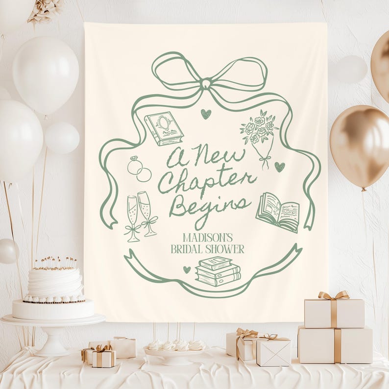 Pancarta "Comienza un nuevo capítulo" con temática de libro personalizada para despedida de soltera. Decoración para despedida de soltera. Letrero de bienvenida para despedida de soltera. imagen 2