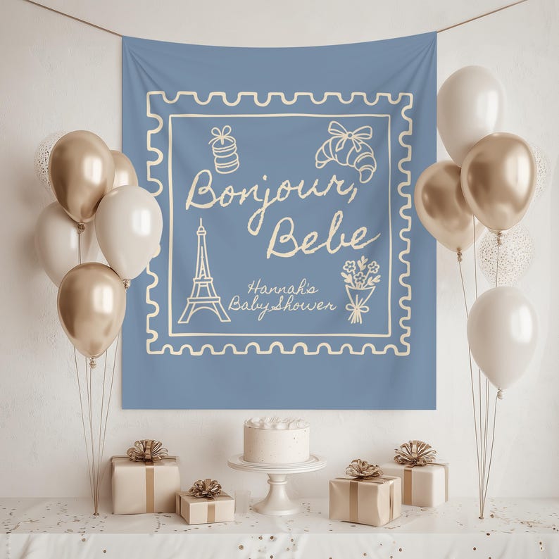 Bonjour Bebe Baby Shower Powitalny napis Niestandardowy francuski baner na Baby Shower Paris Cafe Baby Sprinkle Dekoracje Neutralny pod względem płci Motyw dla dziecka zdjęcie 2