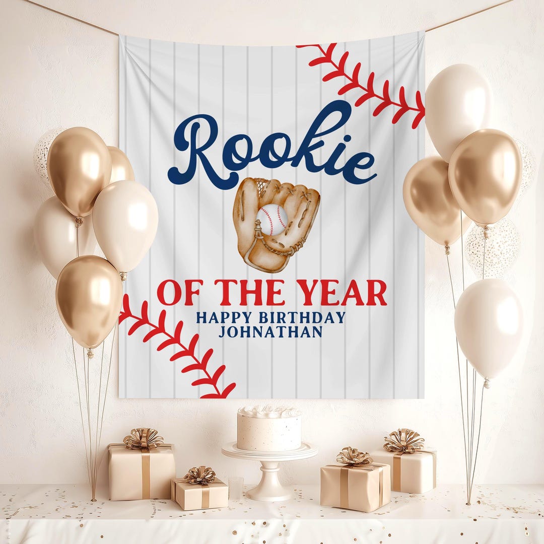 Rookie of the Year Baseball 1st Birthday Banner Baseball Birthday Party ...
