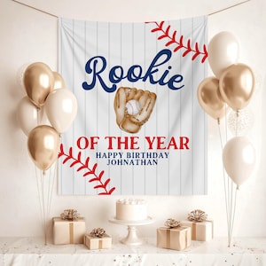 Banner de primer cumpleaños de béisbol de Novato del Año, telón de fondo fotográfico para fiesta de cumpleaños de béisbol, decoraciones para fiesta deportiva de MVP, primer cumpleaños de béisbol