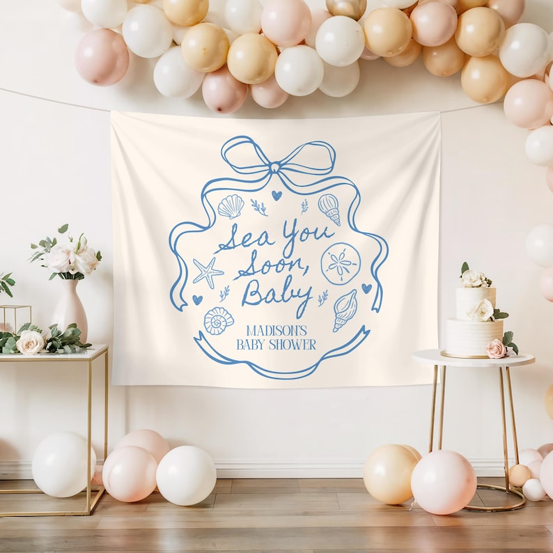 Sea You Soon Baby Shower Party Backdrop Ocean Theme Baby Theme Baby ...