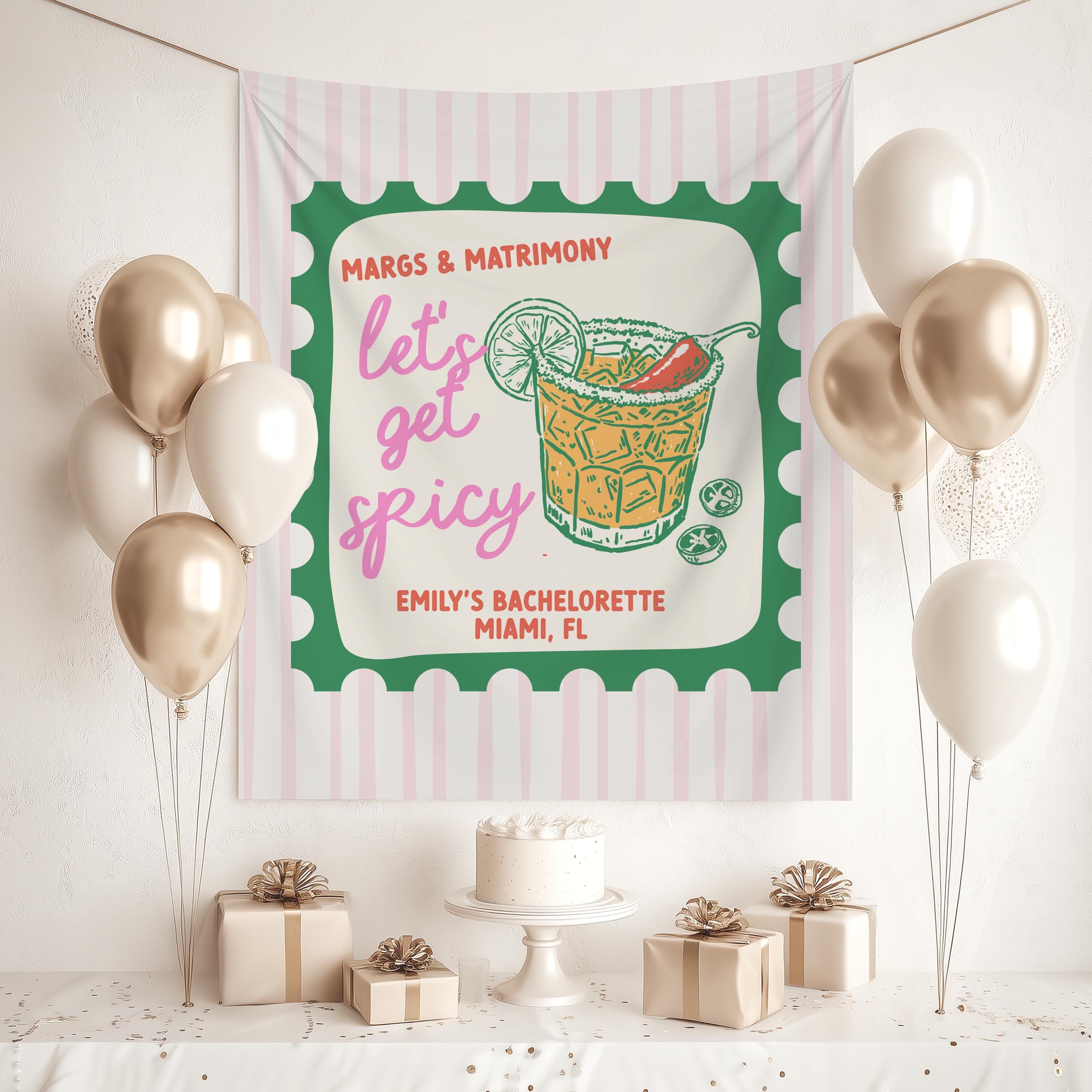 Spicy Margs and Matrimony Bachelorette Party Photo Backdrop Personalized Margarita Tapestry Bach Party Banner Margs and Matrimony Decoration