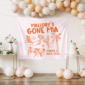 Miami Bachelorette Party Banner Custom She's Gone MIA Bach Party Tapestry Miami Beach Theme Bachelorette Decor Ideas image 2