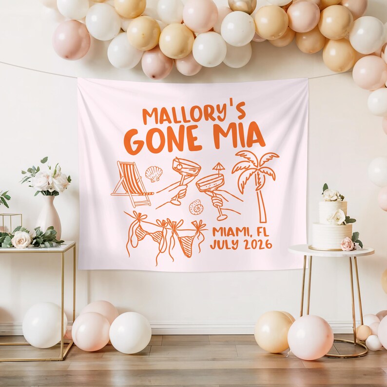 Miami Bachelorette Party Banner Custom She's Gone MIA Bach Party Tapestry Miami Beach Theme Bachelorette Decor Ideas image 2