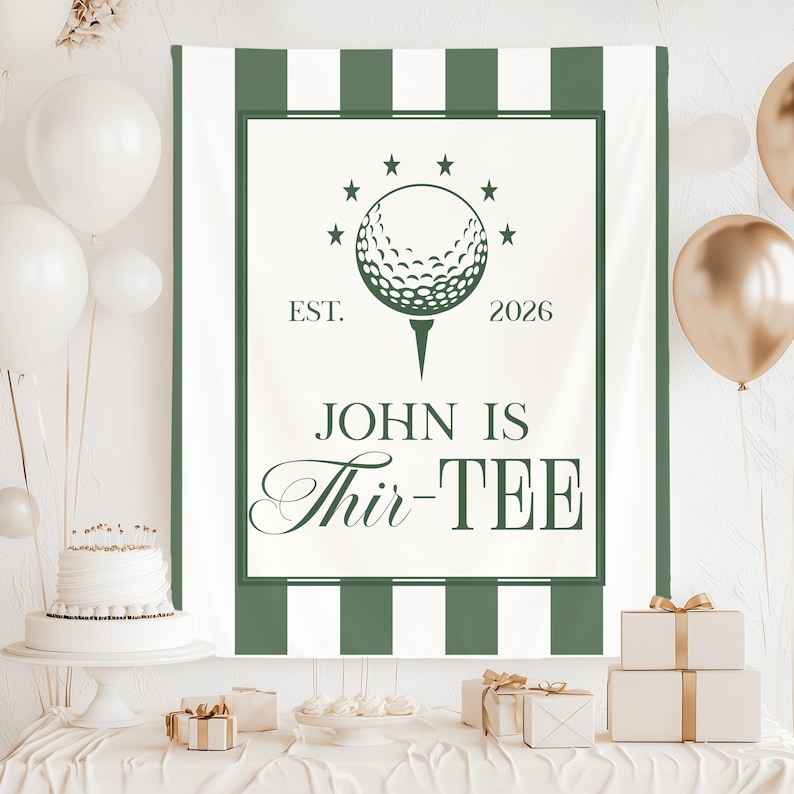 Banner 30e golfverjaardag: Let's Par-Tee Dertigste golffeest heren dames golfthema verjaardagsfeestje Thir-Tee golffeest afbeelding 6