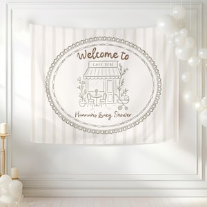 Custom Cafe Bebe Baby Shower Baby is Brewing Coffee Theme Shower Decorations Paris Cafe Shower Photo Backdrop Love is Brewing Shower image 4