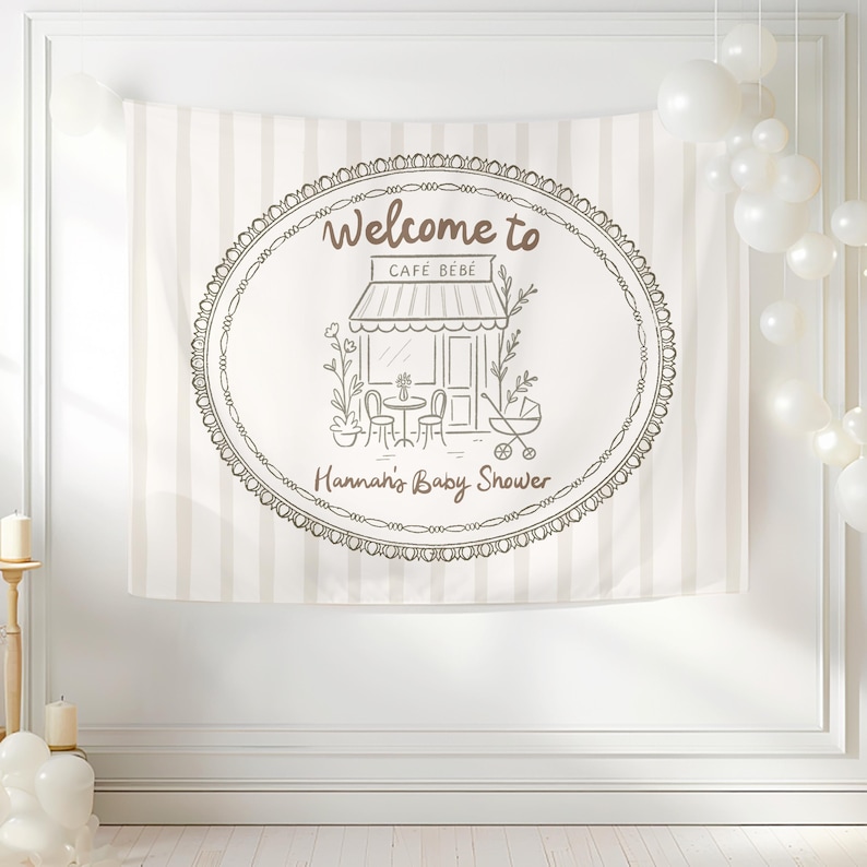 Custom Cafe Bebe Baby Shower Baby is Brewing Coffee Theme Shower Decorations Paris Cafe Shower Photo Backdrop Love is Brewing Shower image 4