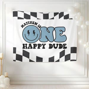 One Happy Dude Birthday Party Banner First Birthday Welcome Sign Custom Retro Checkered Theme 1st Birthday Banner Skateboard Boy Decorations image 5