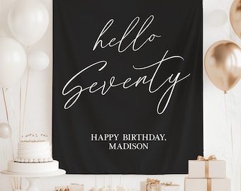 70th Birthday Party Banner Hello Seventy Birthday Backdrop Custom Vintage 70th Birthday Welcome Sign for Men Women Funny Birthday Decor