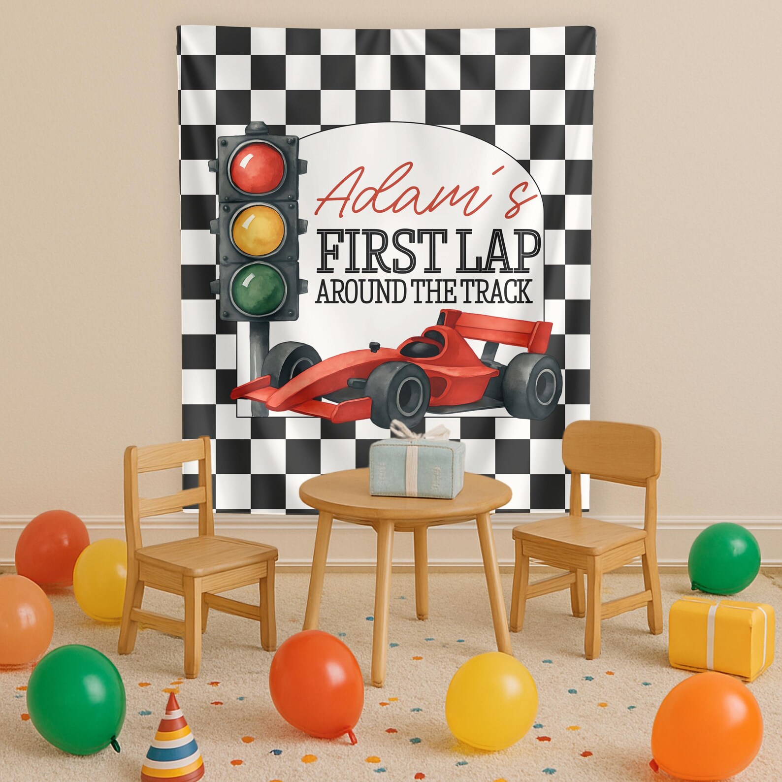 Race Car First Birthday Party Backdrop Fast One Car Themed First ...