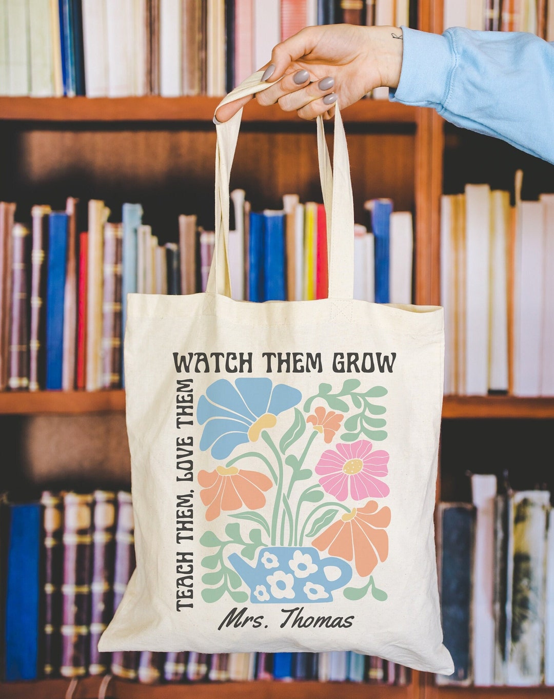 Personalized Floral Teacher Tote Bag Custom Teacher Name Gifts Teacher ...