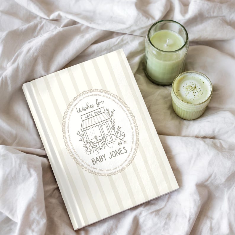 Cafe Bebe Baby Shower Guest Book Custom Parisian Cafe Theme Baby Shower Keepsake French Coffee Letters to Baby Book Gender Neutral Shower image 3