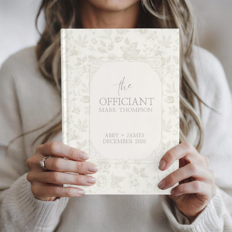 Libro personalizado de notas de ceremonia de Toile de Jouy francés para oficiantes, regalo de agradecimiento en azul polvoriento, caja de propuesta para oficiantes de bodas, diario para oficiantes, regalo. imagen 4