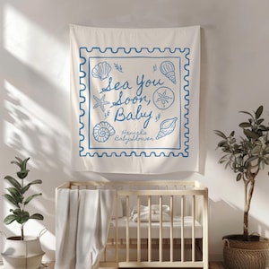 Sea You Soon Baby Shower Welcome Sign Custom Ocean Theme Baby Shower Banner Sea Shells Baby Sprinkle Decorations Gender Neutral Baby Shower image 4