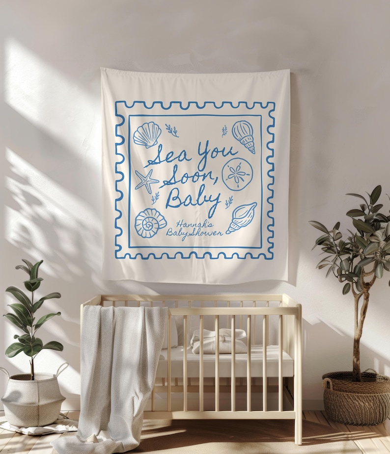 Sea You Soon Baby Shower Welcome Sign Custom Ocean Theme Baby Shower Banner Sea Shells Baby Sprinkle Decorations Gender Neutral Baby Shower image 4