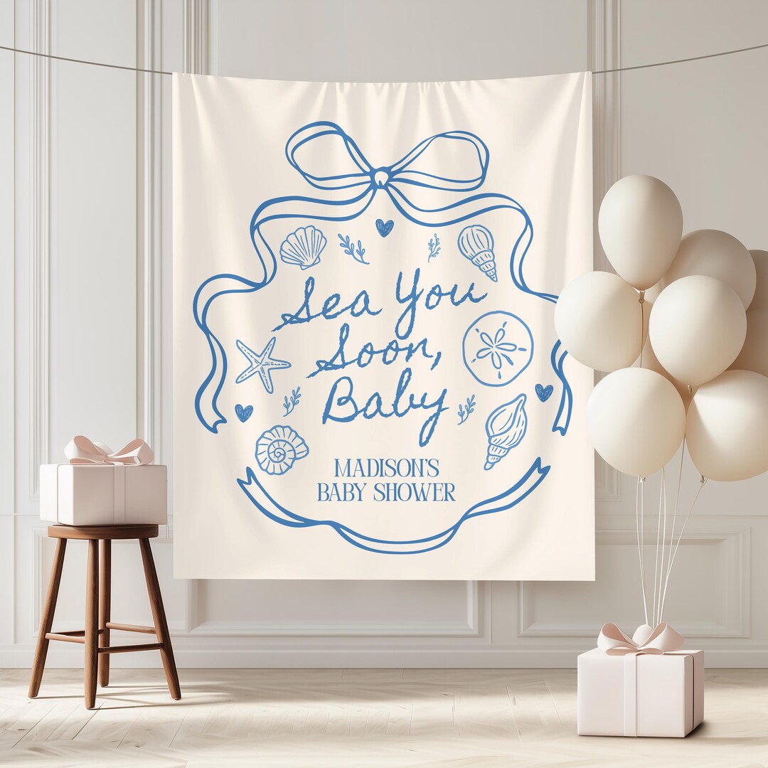 Sea You Soon Baby Shower Party Backdrop Ocean Theme Baby Theme Baby ...