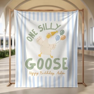Silly Goose 1-årsfestbanderoll: Gås-tema för första födelsedagsfestdekorationer En Silly Goose-festskylt bild 1