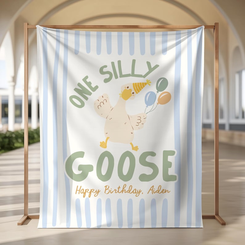 Silly Goose 1-årsfestbanderoll: Gås-tema för första födelsedagsfestdekorationer En Silly Goose-festskylt bild 1