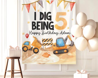 Fondo de fiesta de cumpleaños de construcción personalizado, excavadora, primer cumpleaños, camión volquete, decoraciones para fiesta, pancarta fotográfica de cumpleaños de construcción moderna