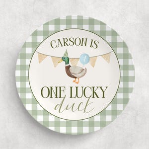 One Lucky Duck Birthday Plate Mallard Duck Theme Birthday Party for Kids 1st Birthday Smash Cake Custom Platter Hunting Theme Party Gifts
