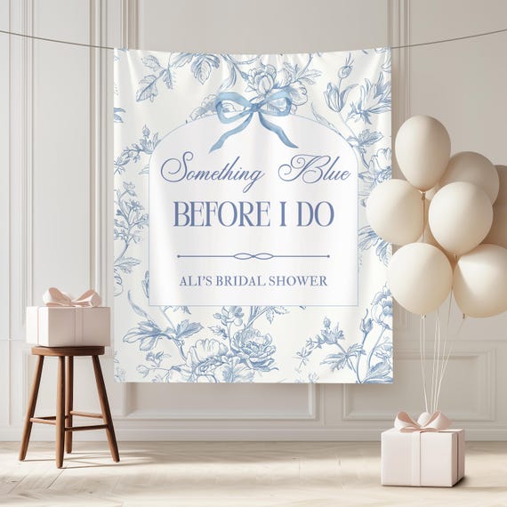 Something Blue Before I Do Bridal Shower Banner Custom Dusty Blue Wedding Shower Photo Backdrop Blue Toile Bridal Shower Signs