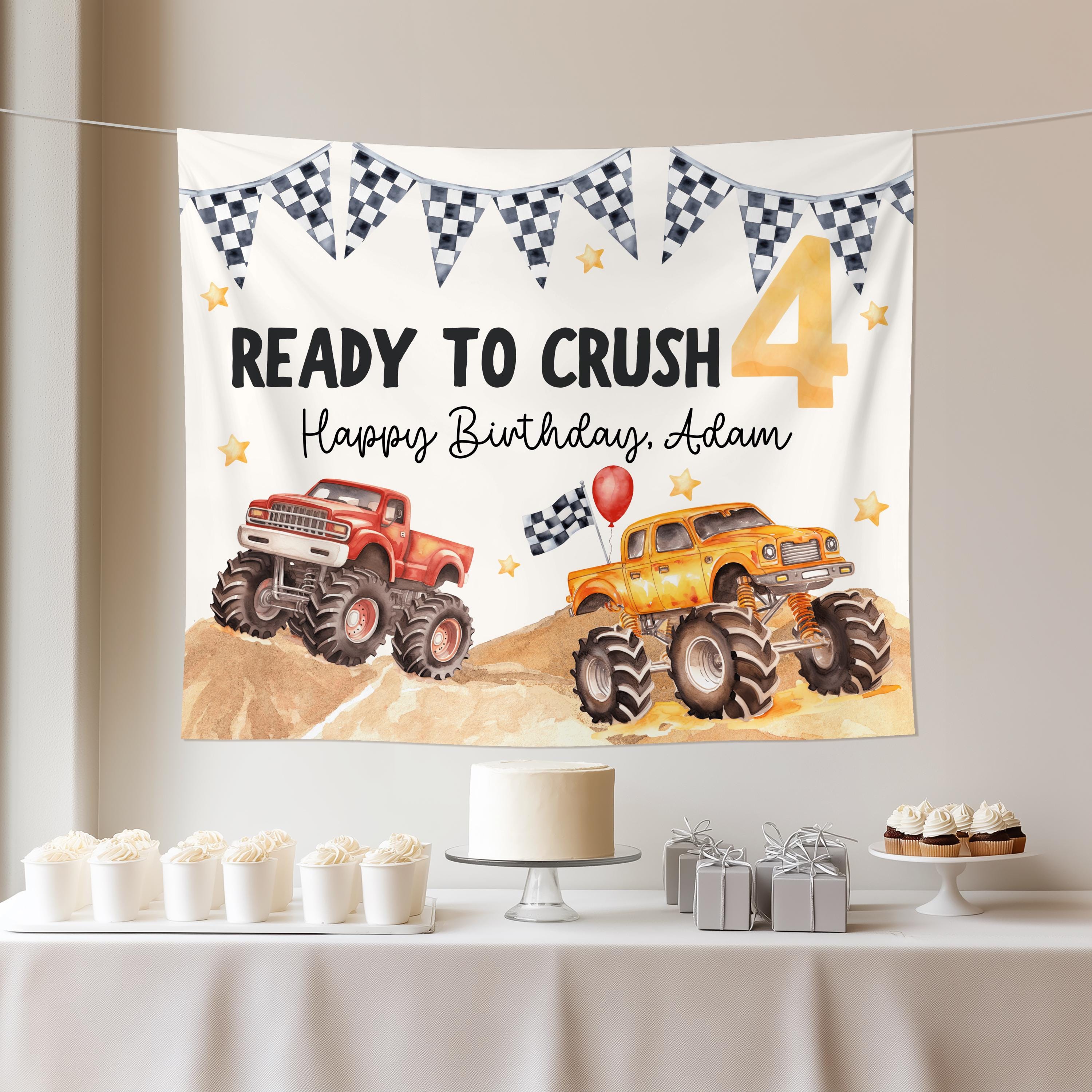 Custom Monster Truck Birthday Party Banner Boom Crash Monster Truck Birthday Party Backdrop Boys Birthday Photo Background Truck Theme
