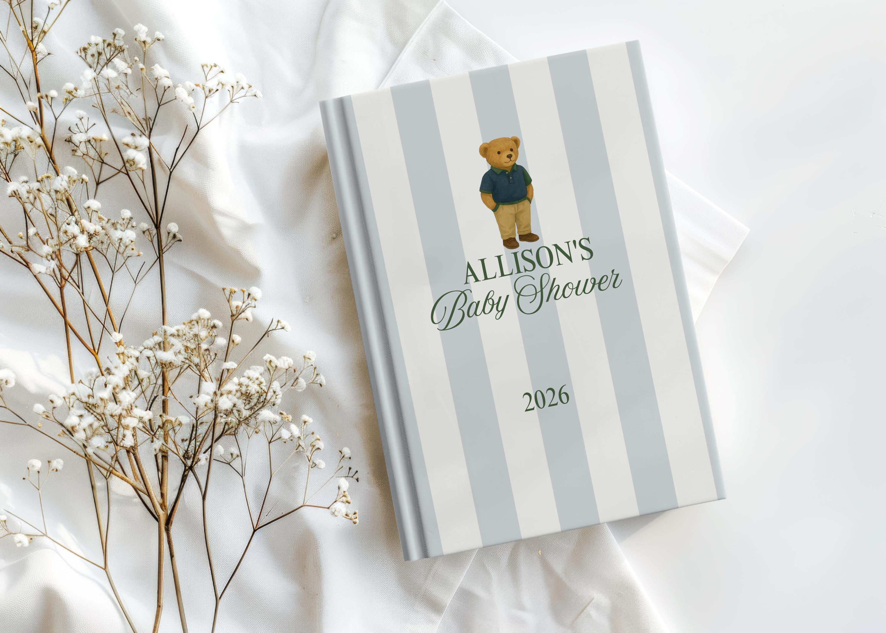 Libro degli ospiti per baby shower personalizzato con orsetto, motivo scozzese vintage, ricordo per baby shower, orsacchiotto con lettere per il bambino, tema equestre - Italia