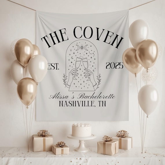 Custom Witchy Bachelorette Party Banner The Coven Bach Party Backdrop Gothic Wedding Photo Background Celestial Bachelorette Decor