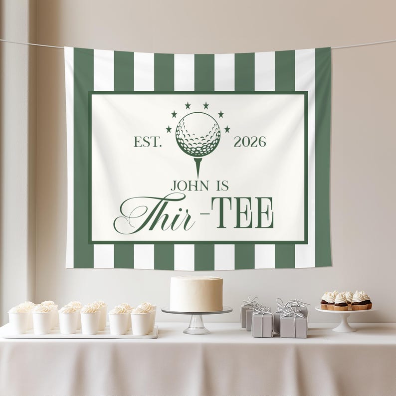 Banner 30e golfverjaardag: Let's Par-Tee Dertigste golffeest heren dames golfthema verjaardagsfeestje Thir-Tee golffeest afbeelding 9