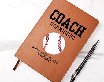 Baseball Coach Leather Notebook Personalized Gift for Baseball Coach End of Season Thank You Customized Coach Book Youth Travel School