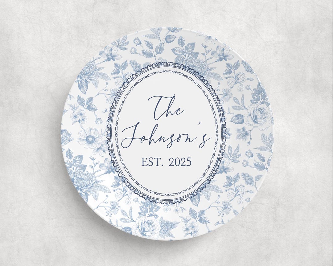 Custom Blue Toile de Jouy Platter Personalized Mr. and Mrs. Wedding Gift Rustic Family Name Plate Unique Gift Bride and Groom Bridal Shower - Platter